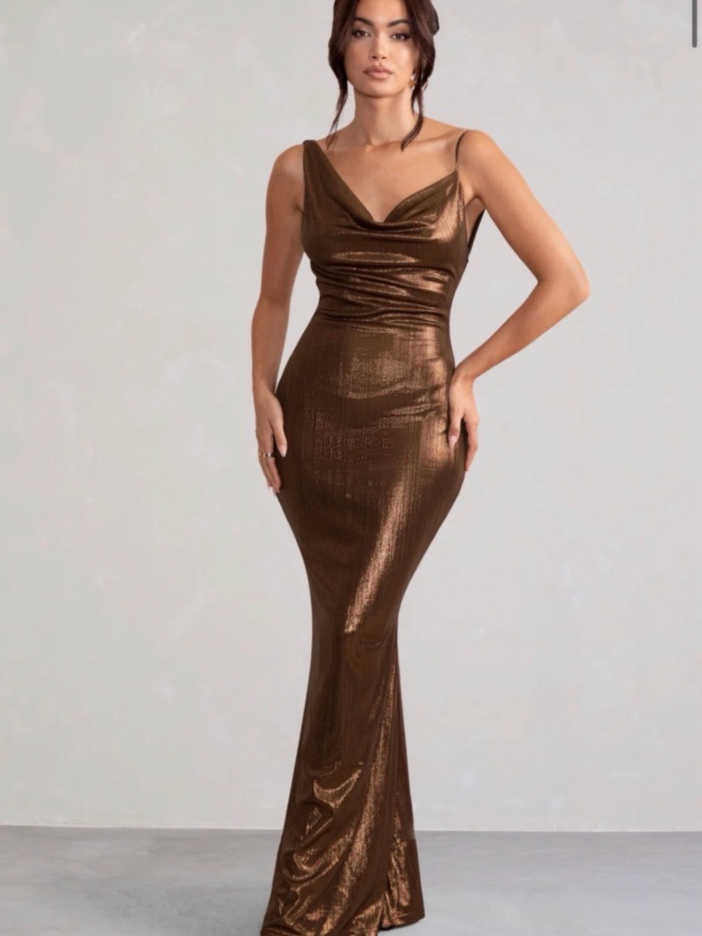 Club London Bronze Shimmer Maxi Dress